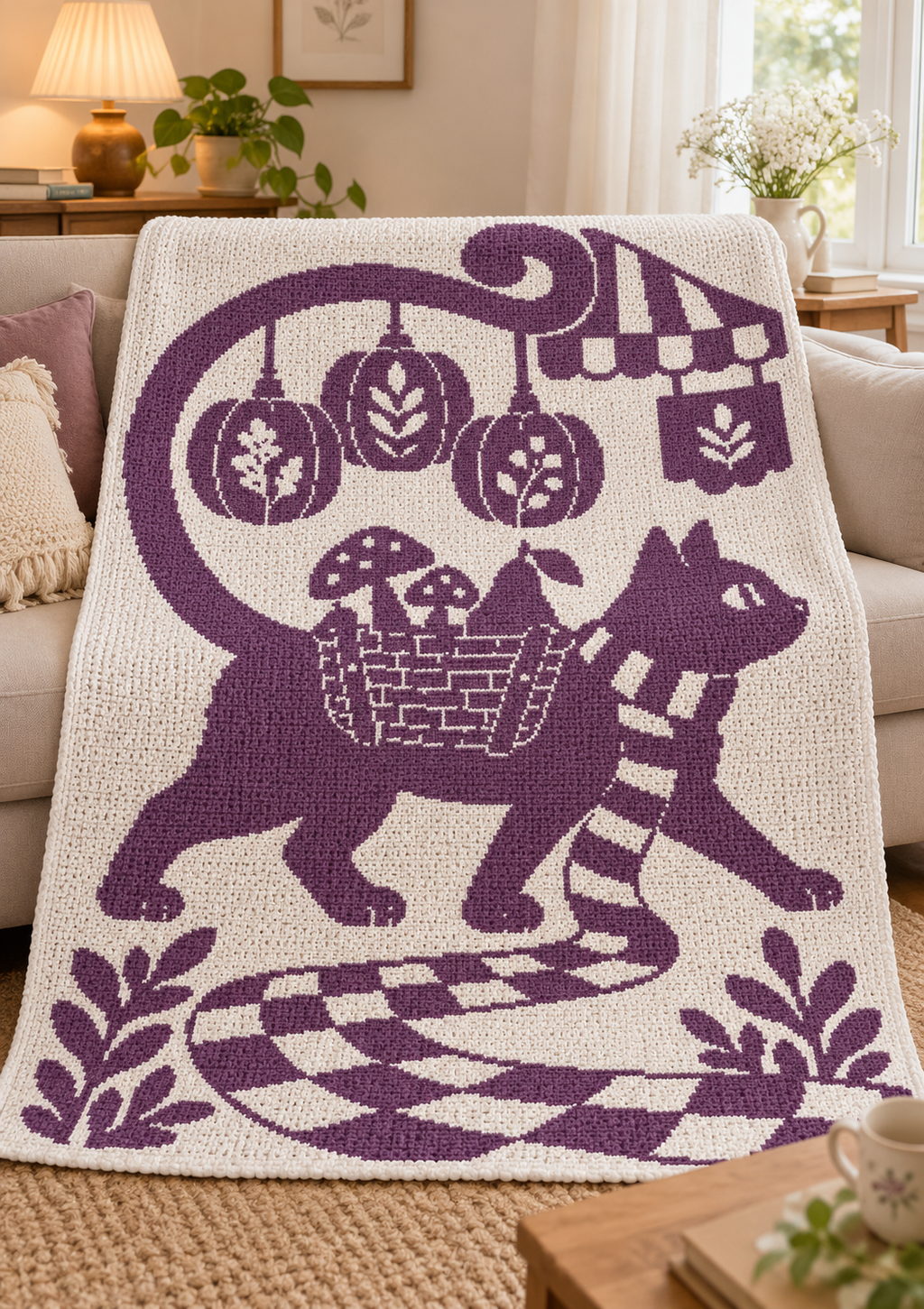 Market Cat Pumpkin Basket C2C Crochet Mosaic Pattern-Digital Download