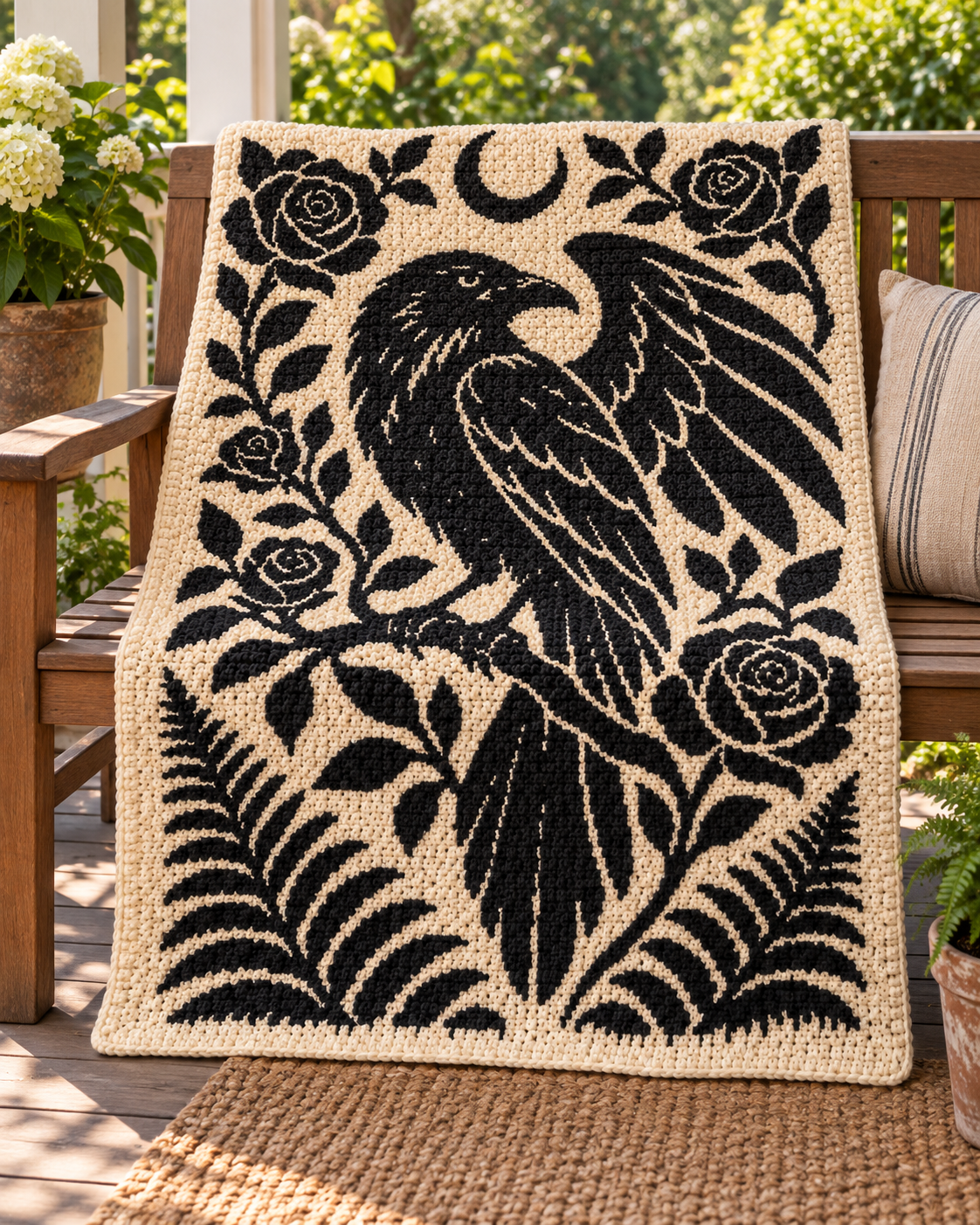 Raven and Roses C2C Crochet Mosaic Pattern-Digital Download