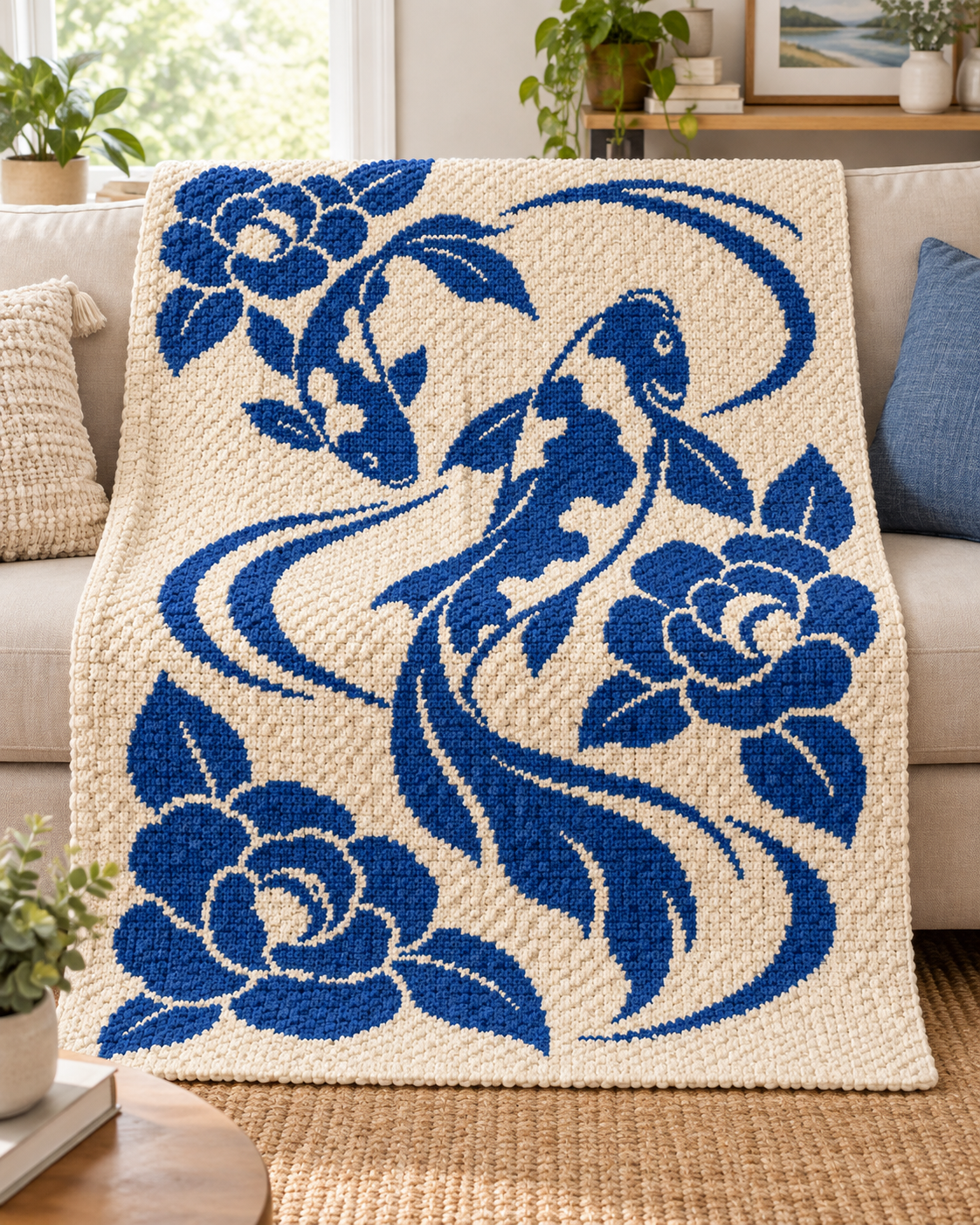 Koi and Roses C2C Crochet Mosaic Pattern-Digital Download
