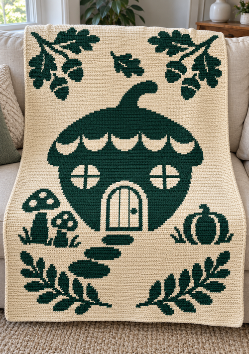 Acorn Cottage Autumn Crochet Mosaic Pattern-Digital Download