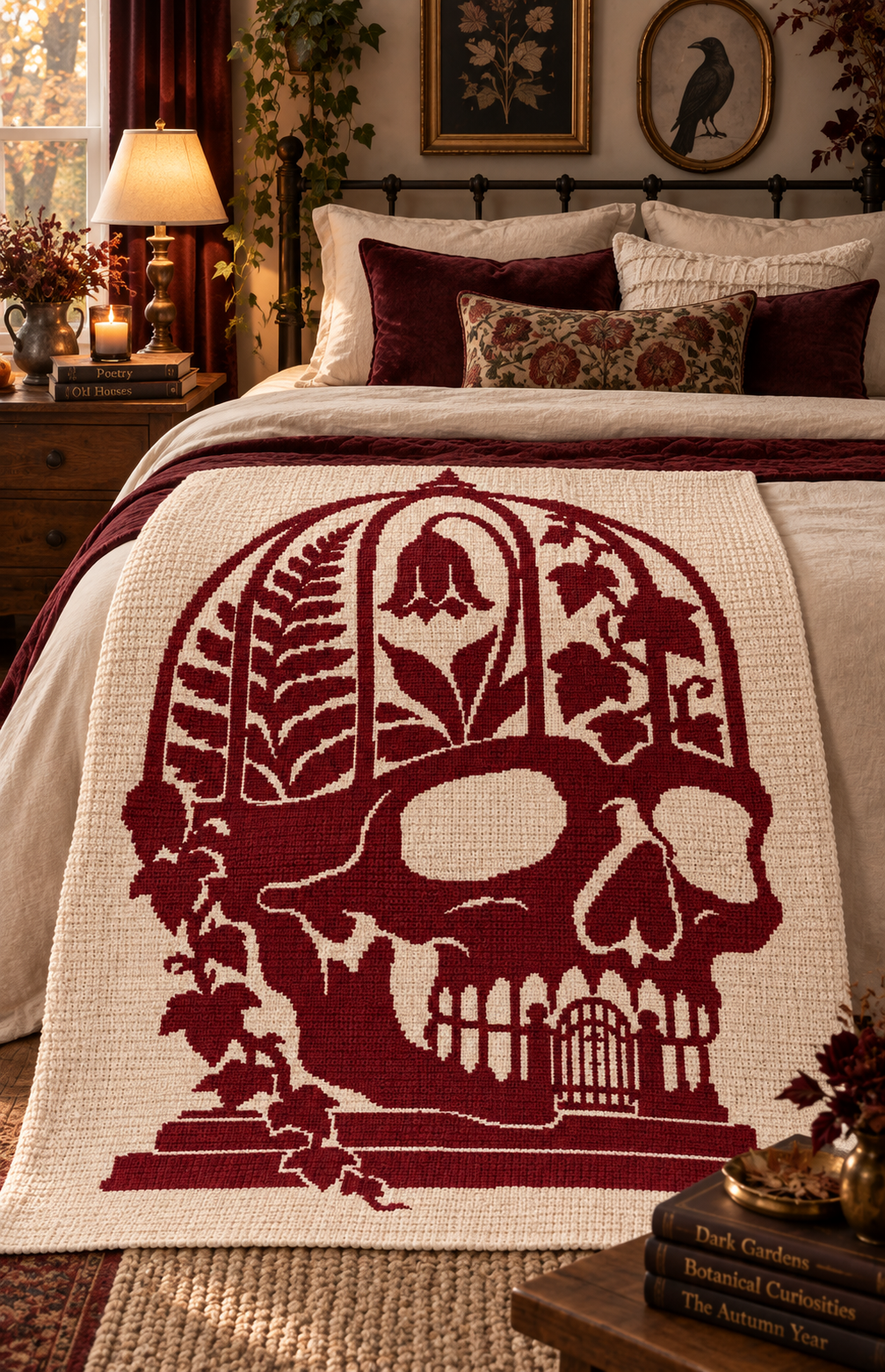 Botanical Skull Conservatory C2C Crochet Mosaic Pattern-Digital Download