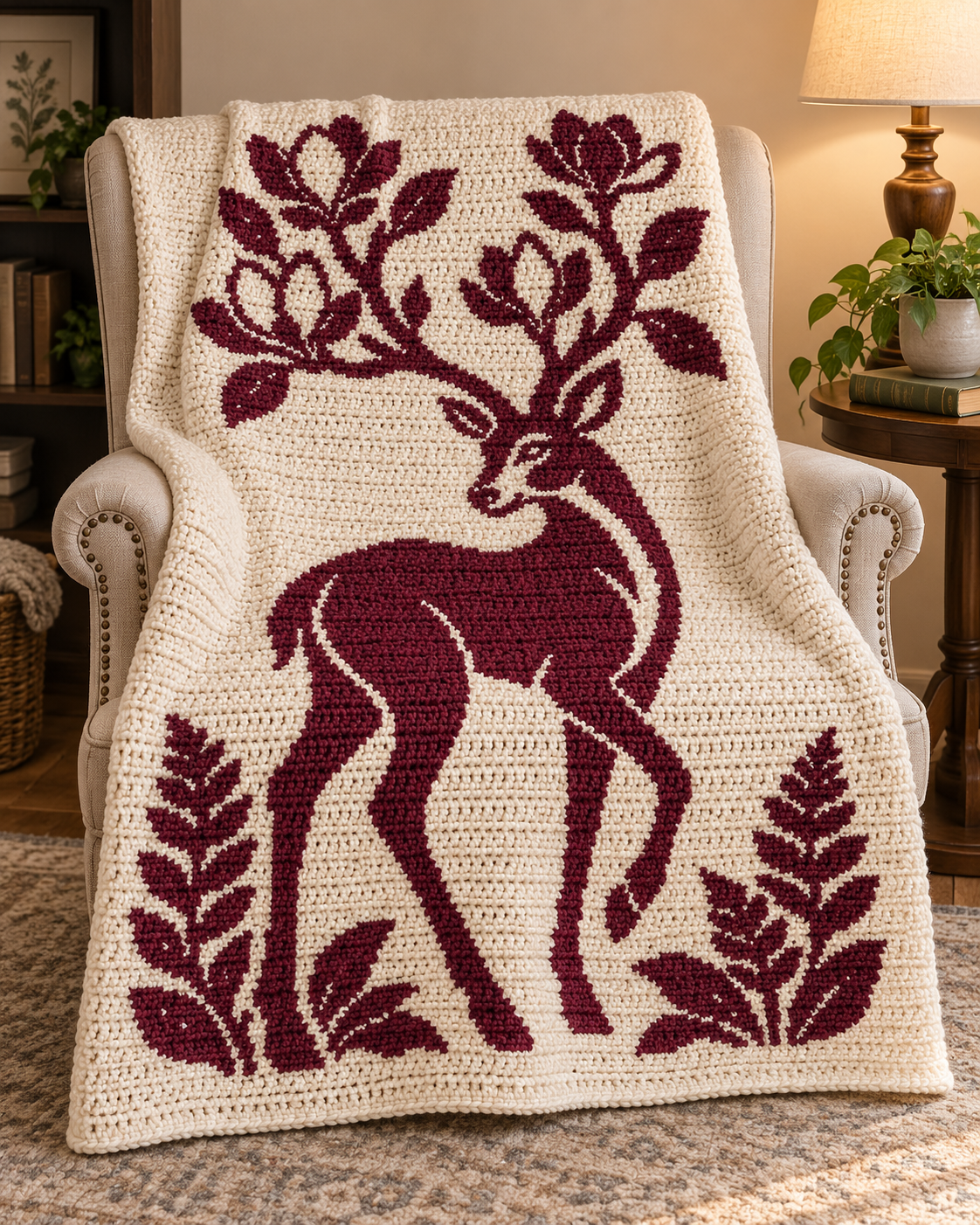 Flowering Antler Deer C2C Crochet Mosaic Pattern-Digital Download