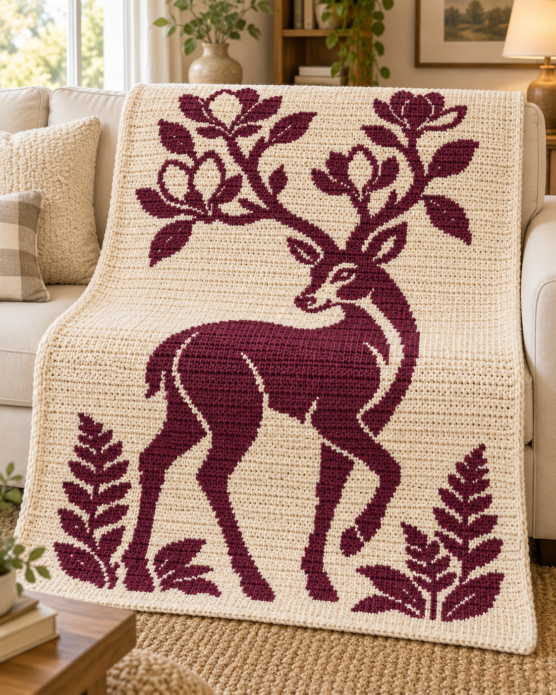 Flowering Antler Deer C2C Crochet Mosaic Pattern-Digital Download