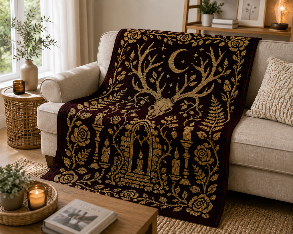 Antler Forest Shrine C2C Crochet Mosaic Pattern-Digital Download