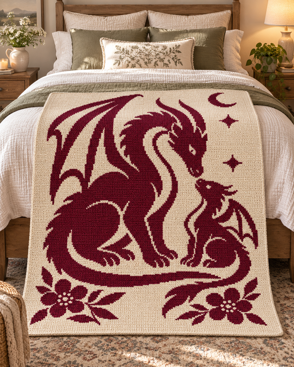 Dragon Parent and Child C2C Crochet Mosaic Pattern-Digital Download
