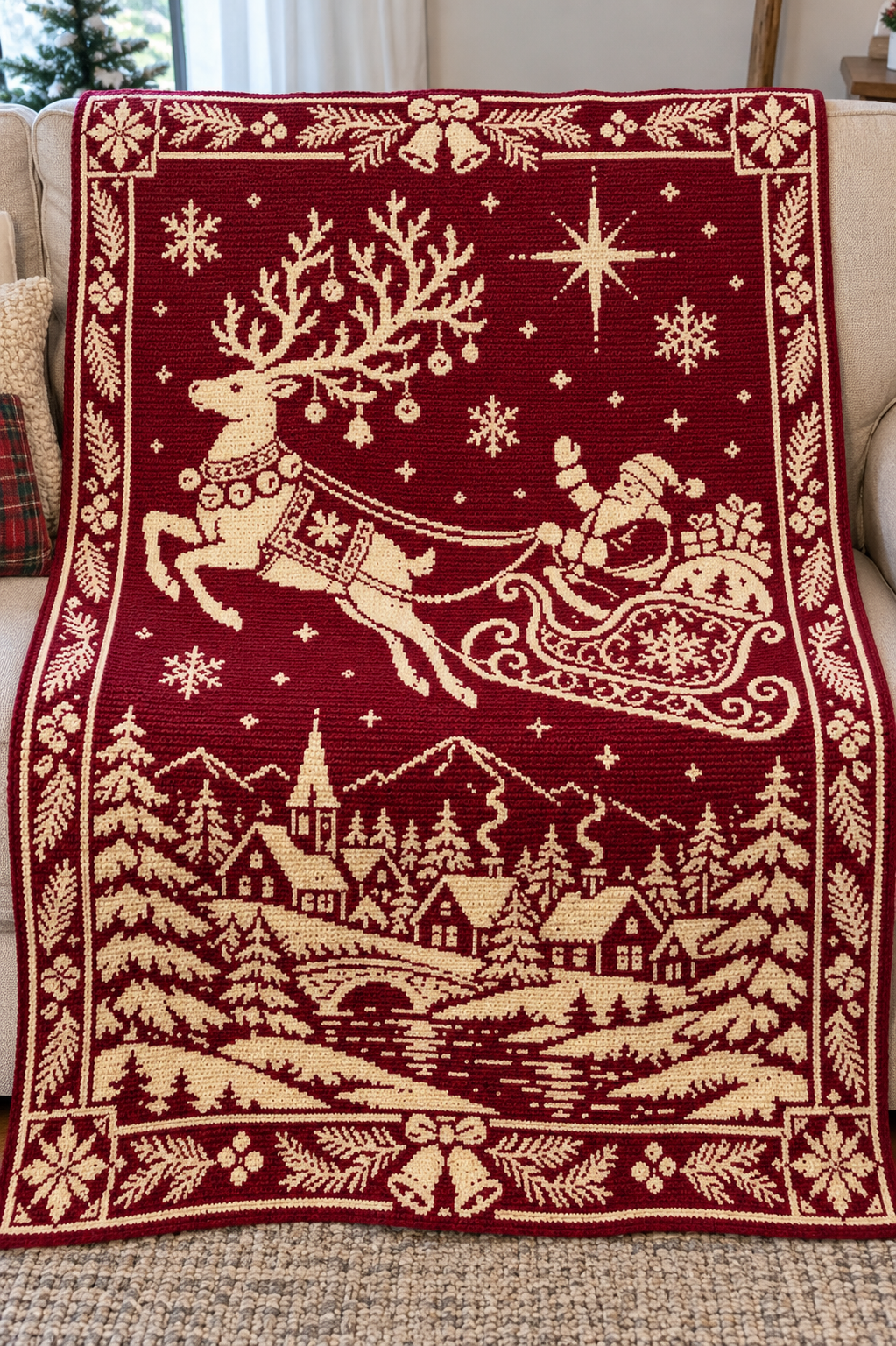 Santa Reindeer Village Crochet Mosaic Pattern-Digital Download