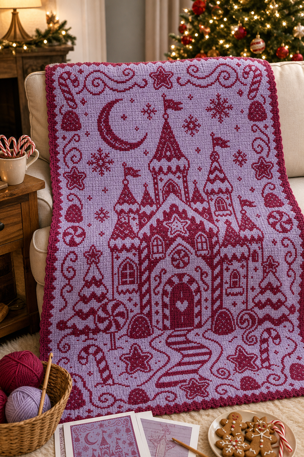 Gingerbread Castle C2C Crochet Mosaic Pattern-Digital Download