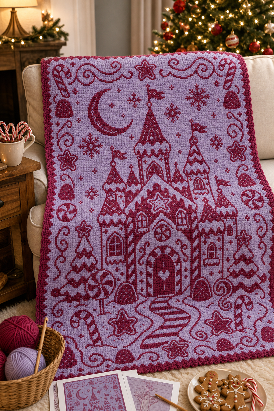 Gingerbread Castle C2C Crochet Mosaic Pattern-Digital Download