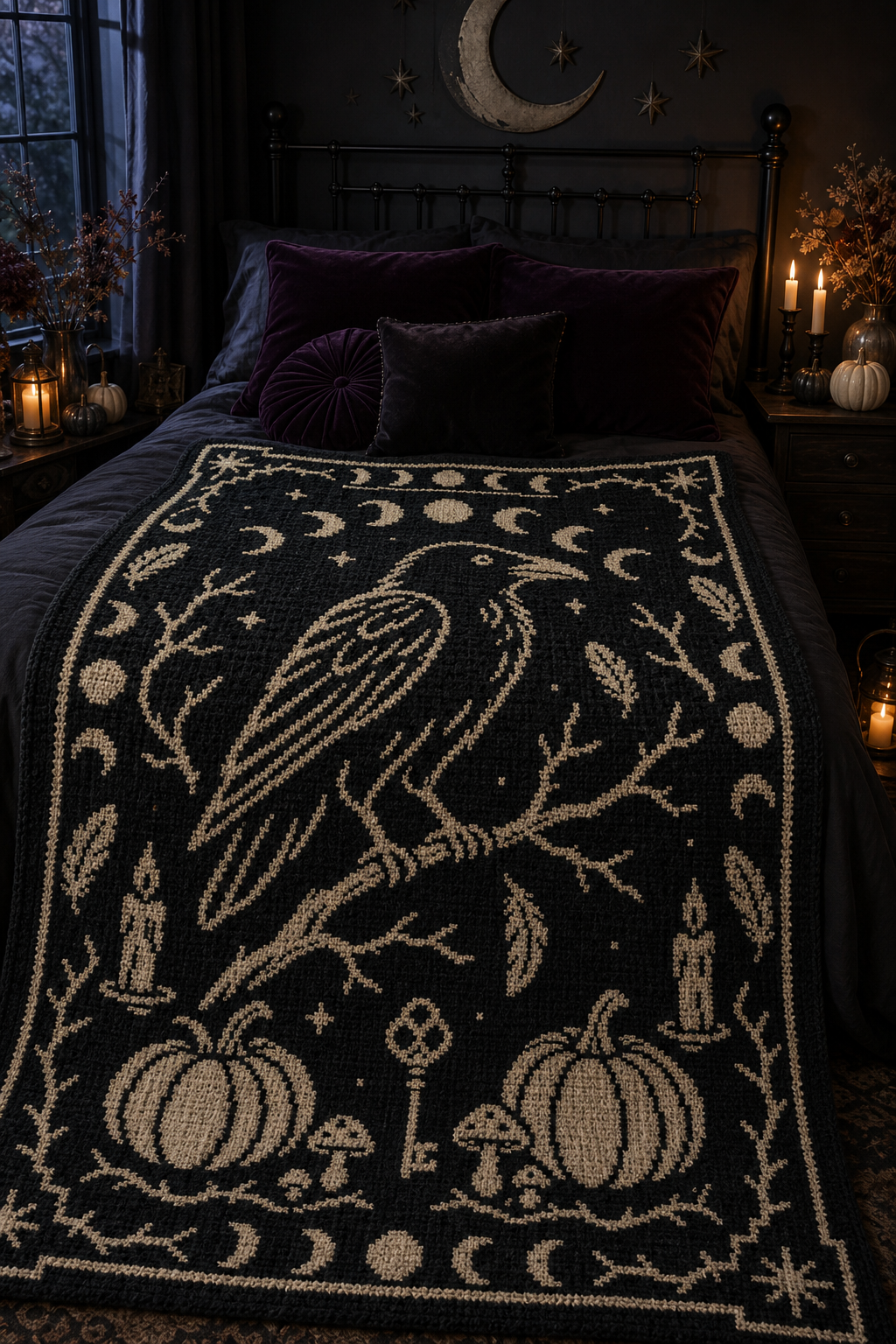 Raven Moon Pumpkin C2C Crochet Mosaic Pattern-Digital Download