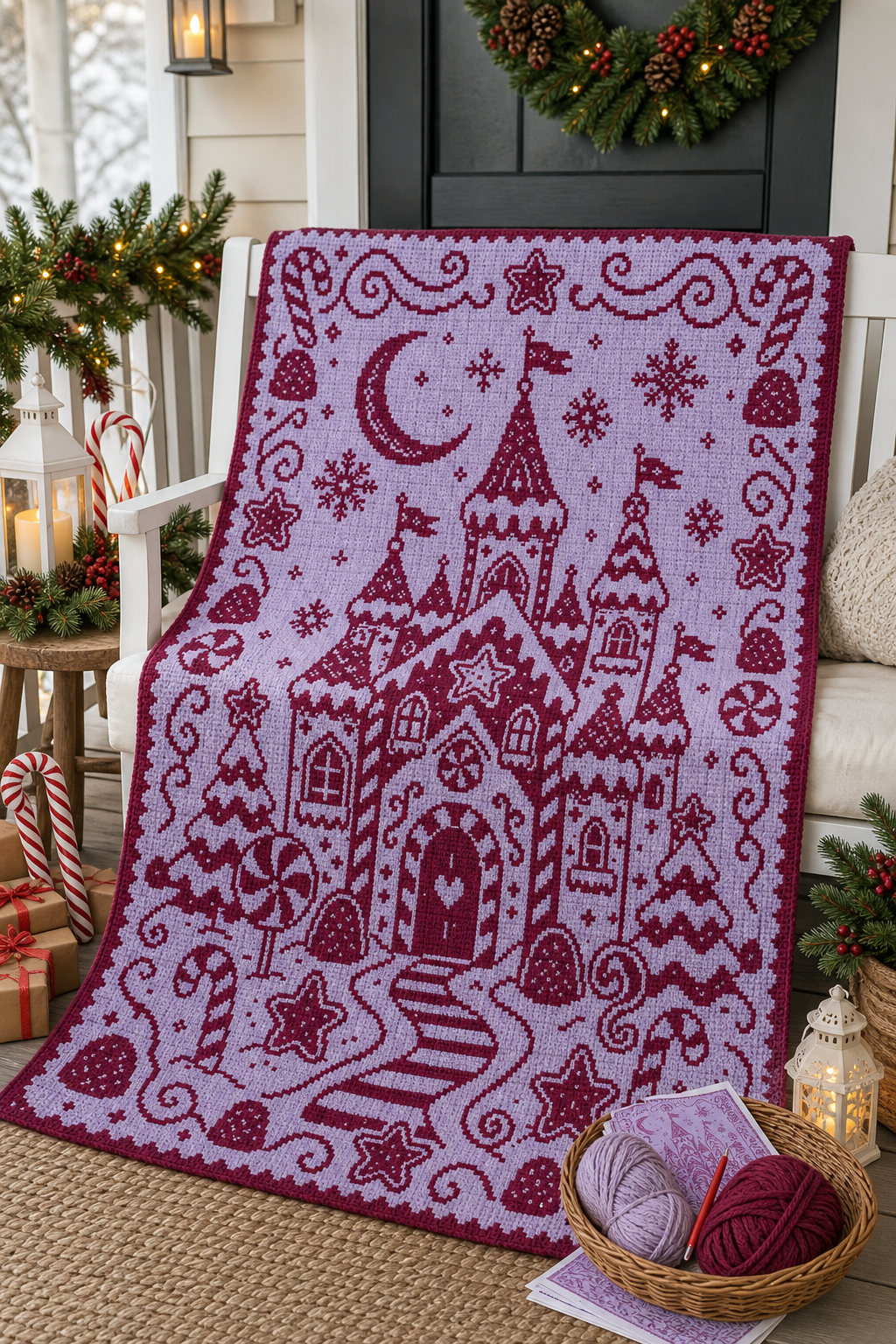 Gingerbread Castle C2C Crochet Mosaic Pattern-Digital Download