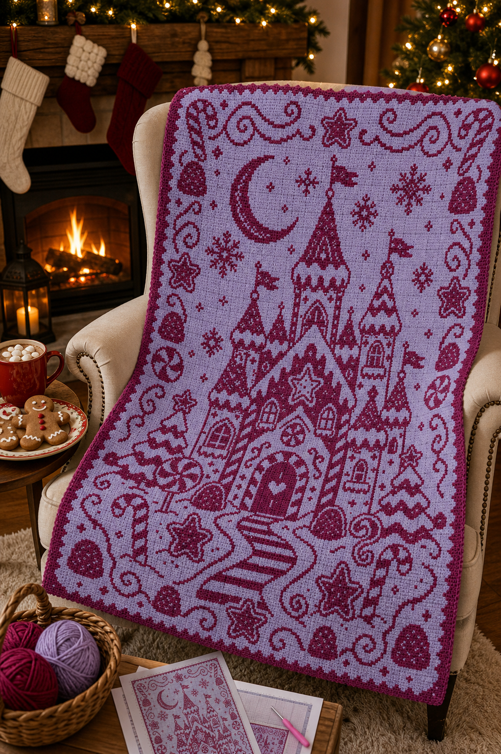Gingerbread Castle C2C Crochet Mosaic Pattern-Digital Download