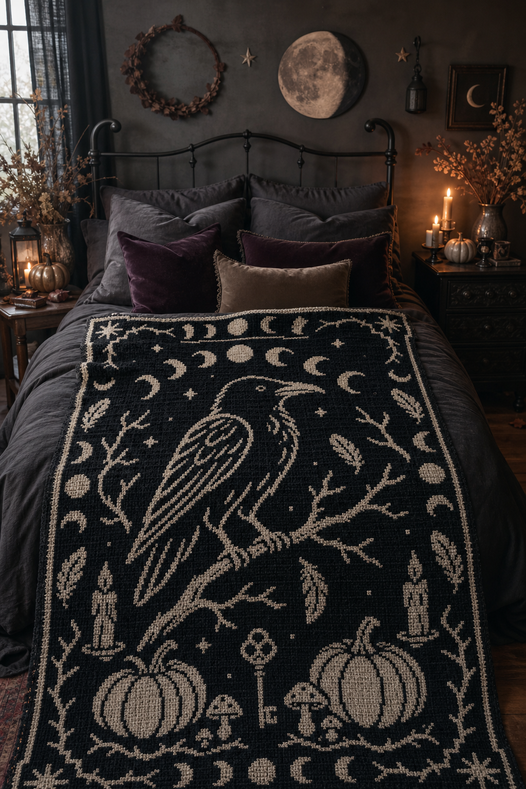 Raven Moon Pumpkin C2C Crochet Mosaic Pattern-Digital Download