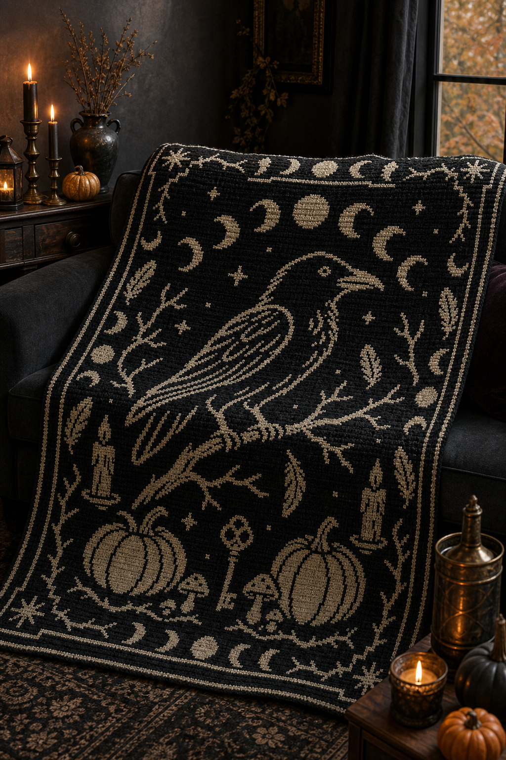 Raven Moon Pumpkin C2C Crochet Mosaic Pattern-Digital Download