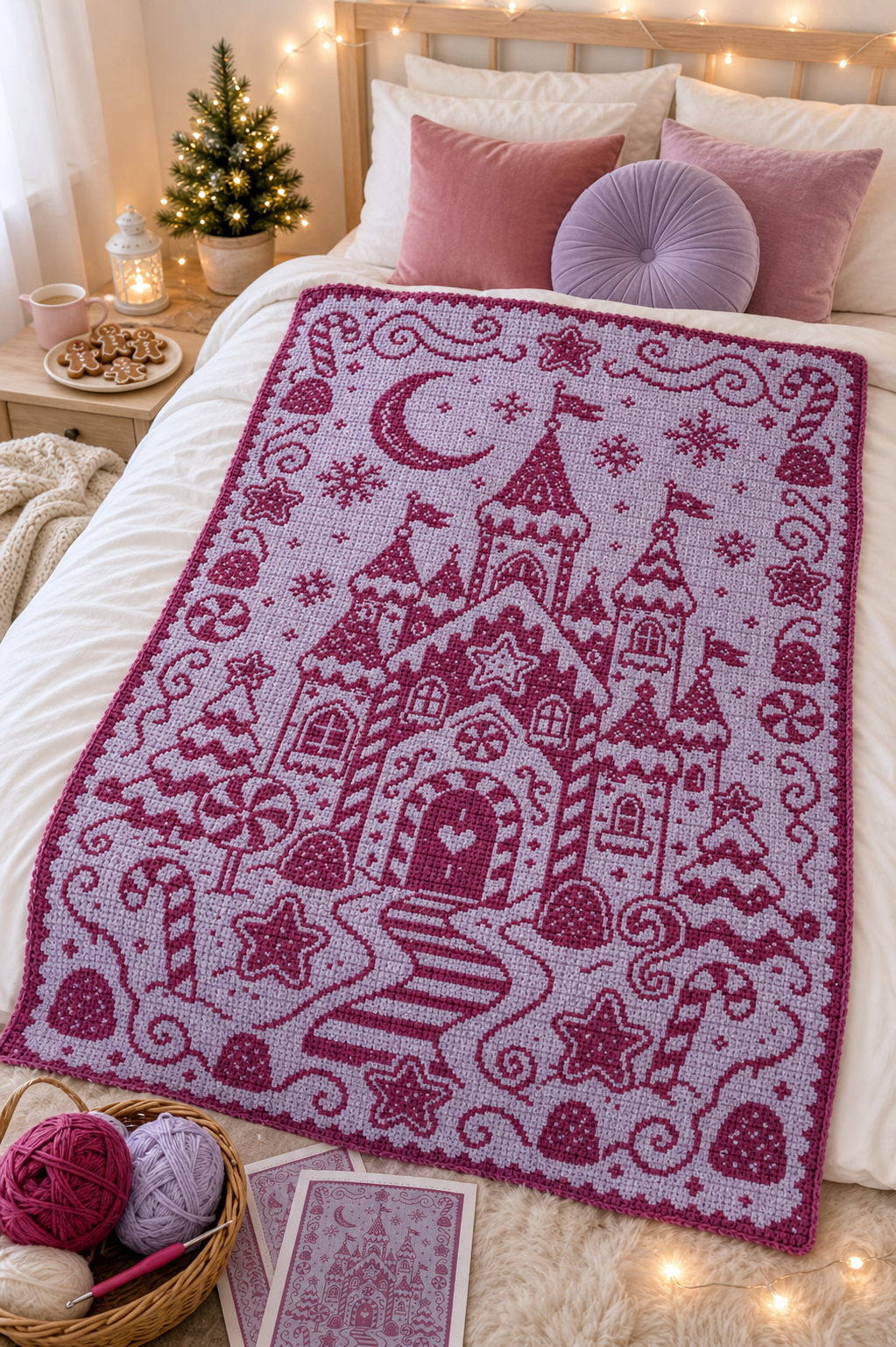Gingerbread Castle C2C Crochet Mosaic Pattern-Digital Download