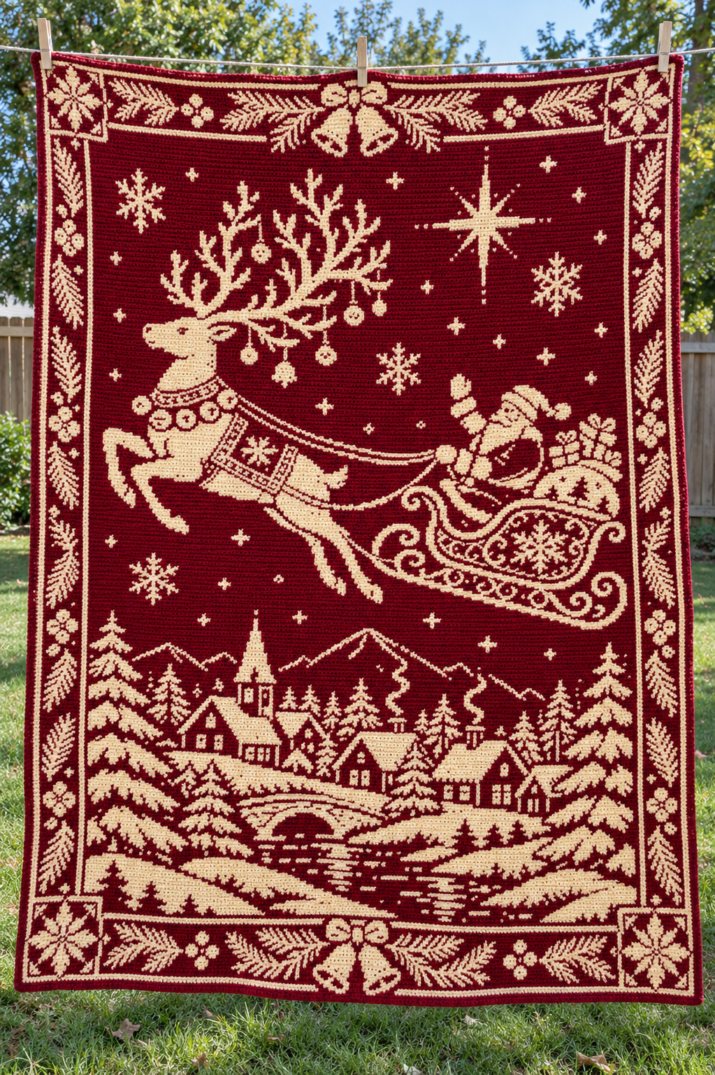 Santa Reindeer Village Crochet Mosaic Pattern-Digital Download