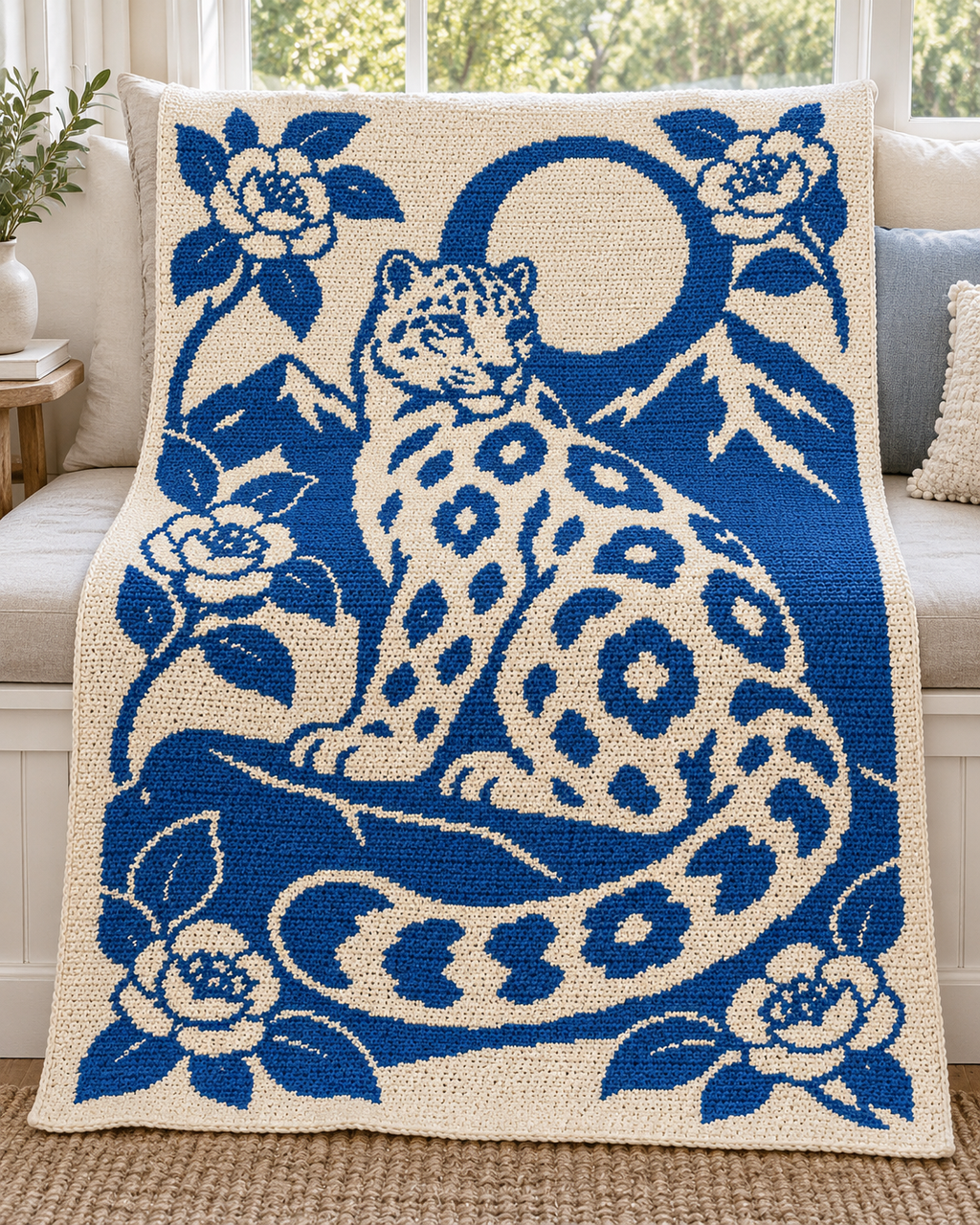 Snow Leopard Moon C2C Crochet Mosaic Pattern-Digital Download
