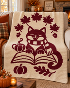 Reading Cat Autumn C2C Crochet Mosaic Pattern-Digital Download