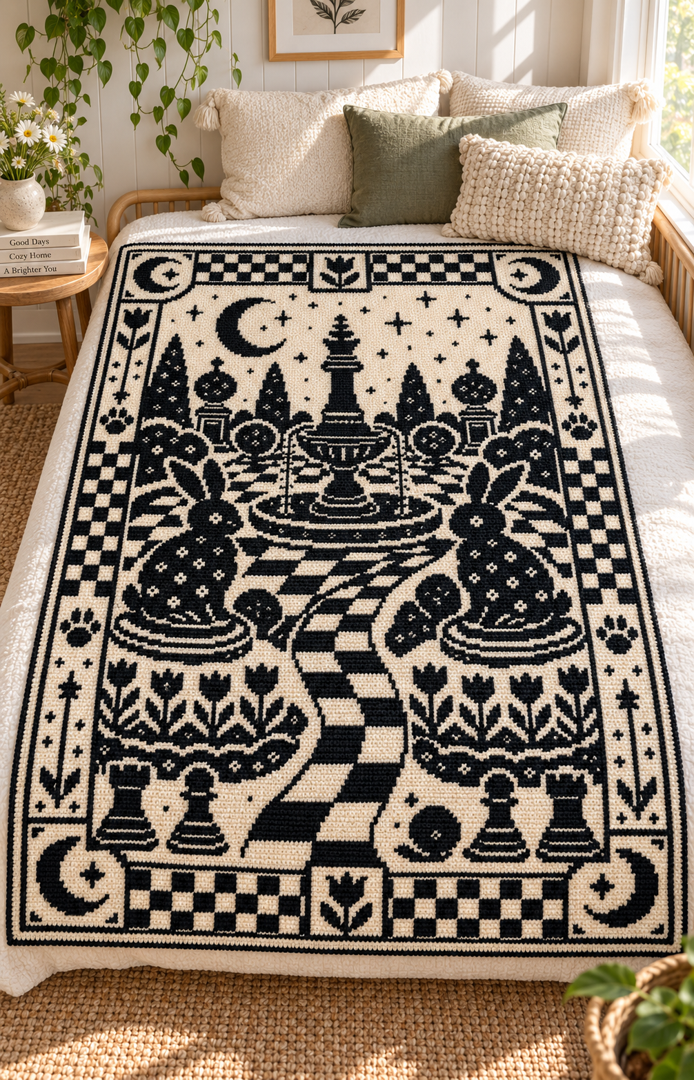 Moon Chess Rabbit Garden C2C Crochet Mosaic Pattern-Digital Download