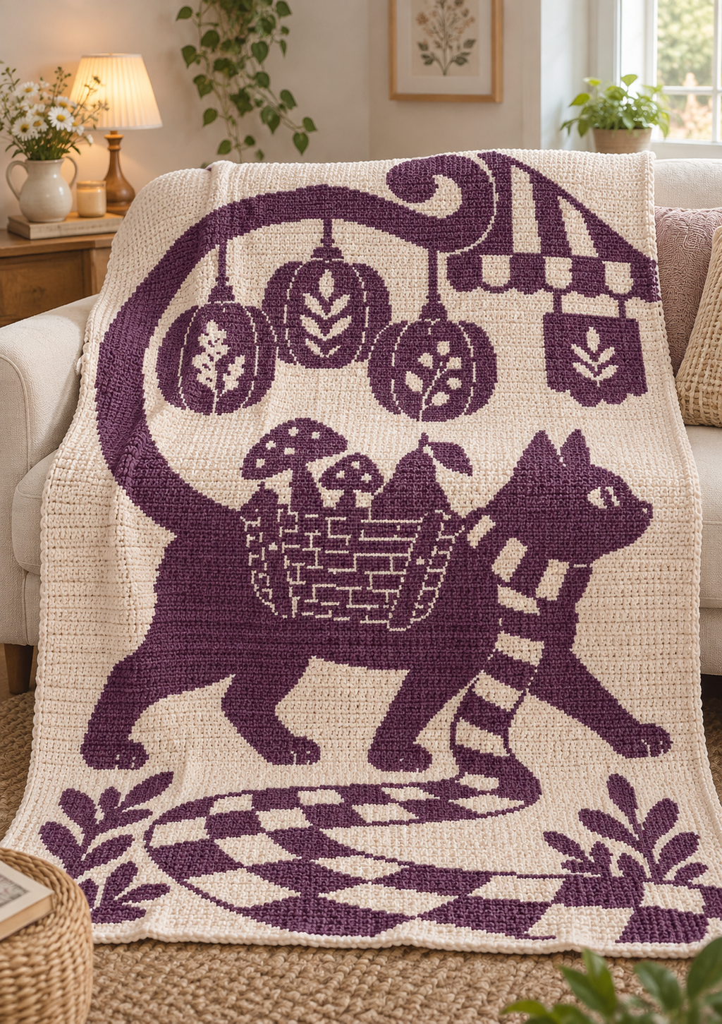 Market Cat Pumpkin Basket C2C Crochet Mosaic Pattern-Digital Download