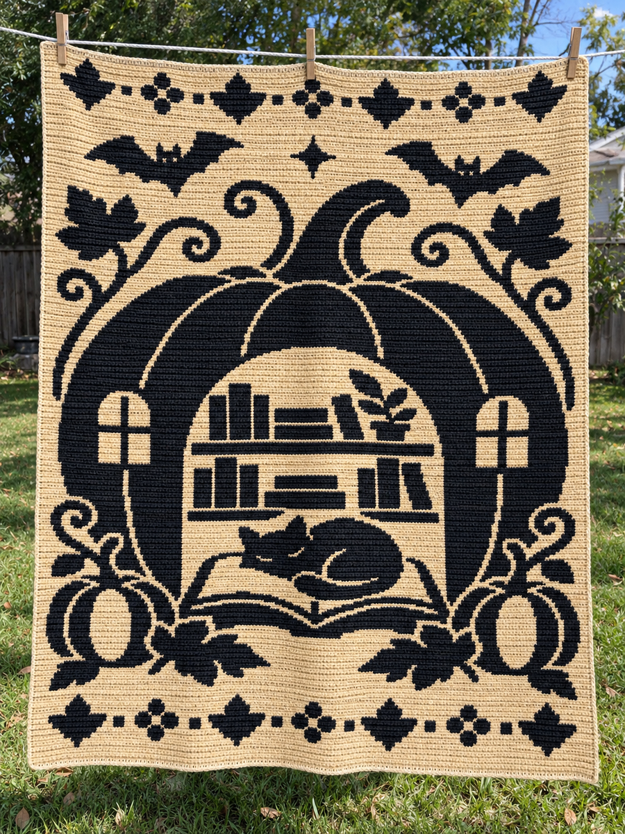 Halloween Library Cat Crochet Mosaic Pattern-Digital Download