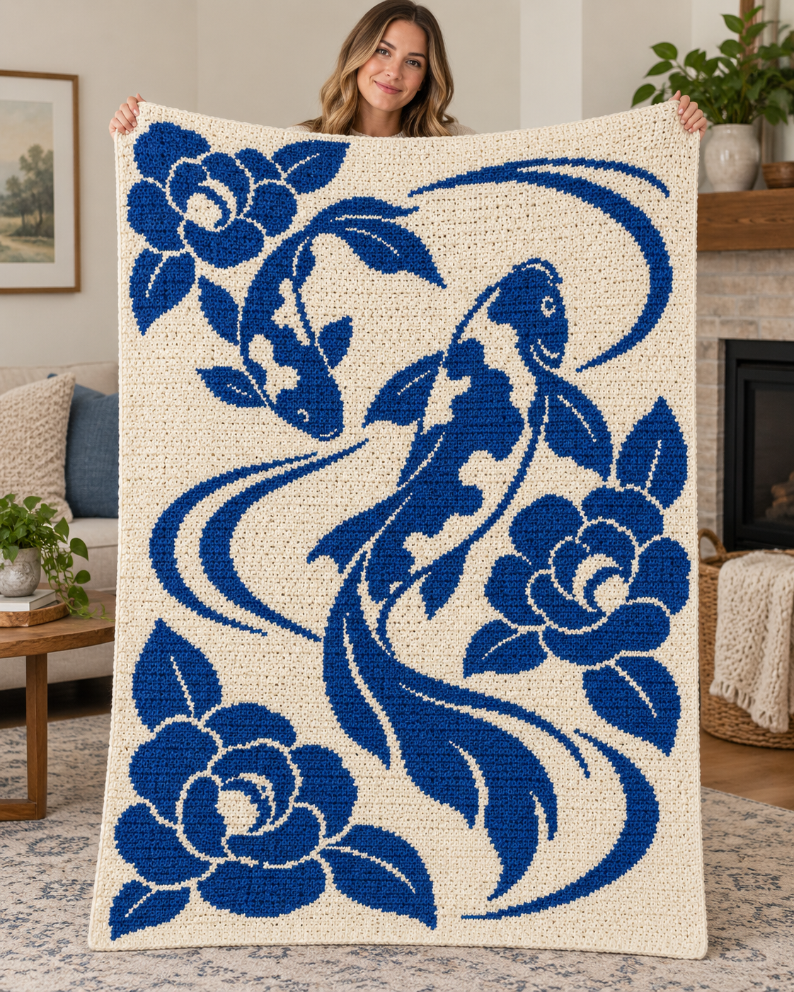 Koi and Roses C2C Crochet Mosaic Pattern-Digital Download