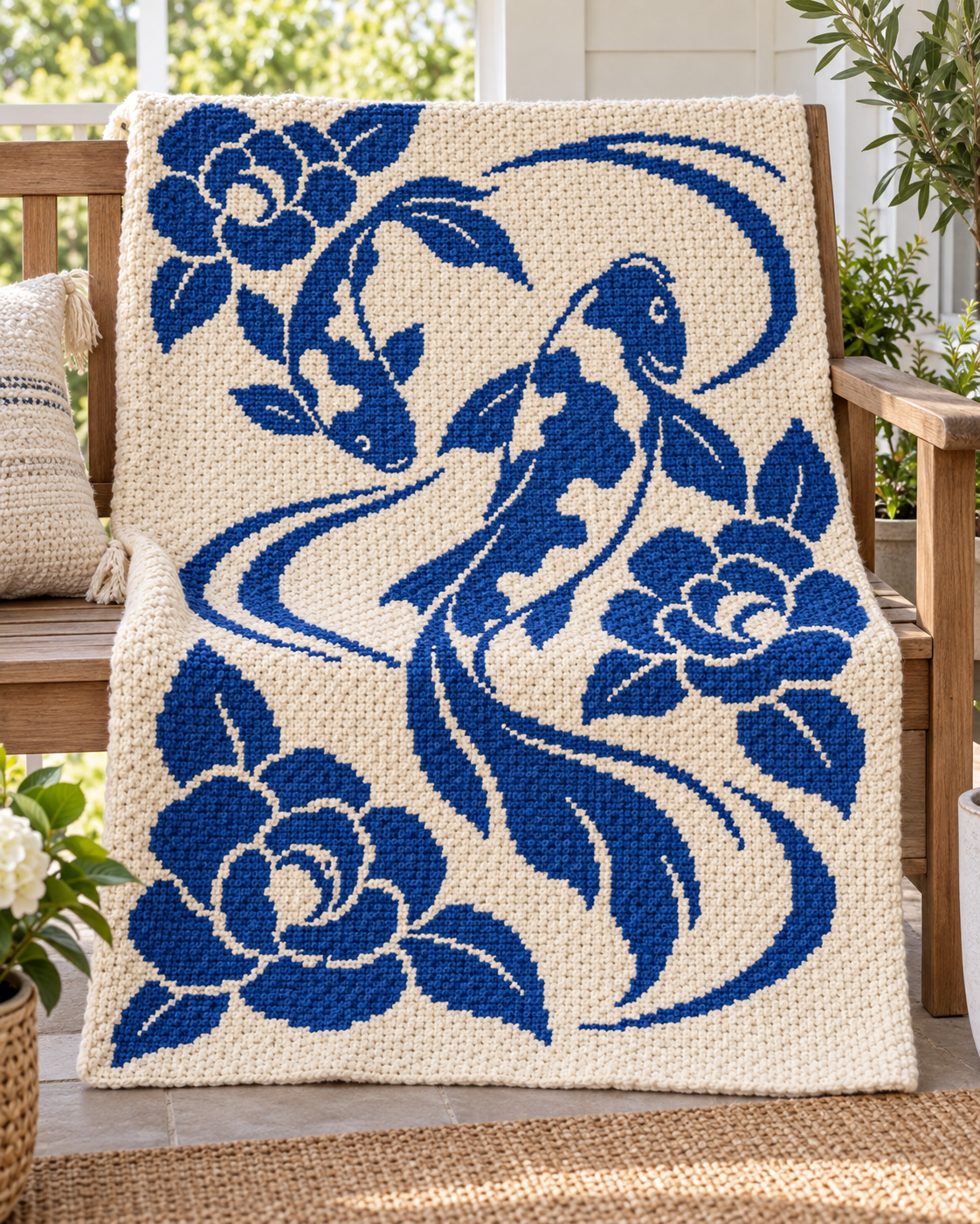 Koi and Roses C2C Crochet Mosaic Pattern-Digital Download