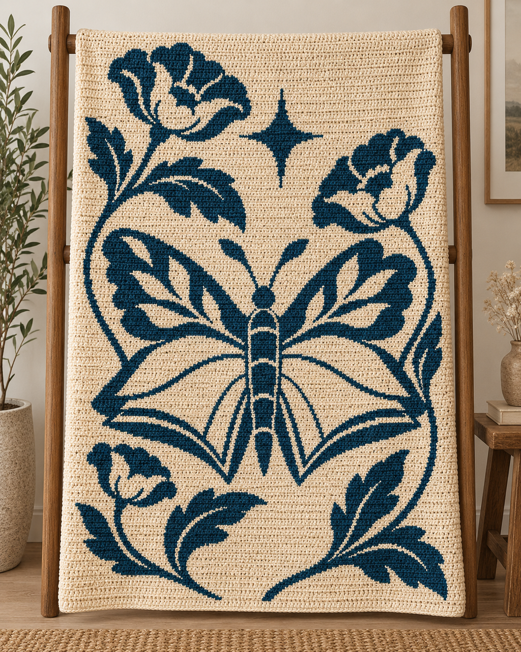 Butterfly Floral Star C2C Crochet Mosaic Pattern-Digital Download