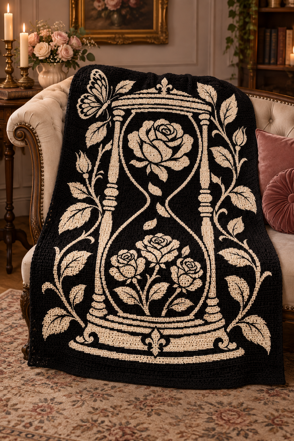 Rose Hourglass Butterfly C2C Crochet Mosaic Pattern-Digital Download