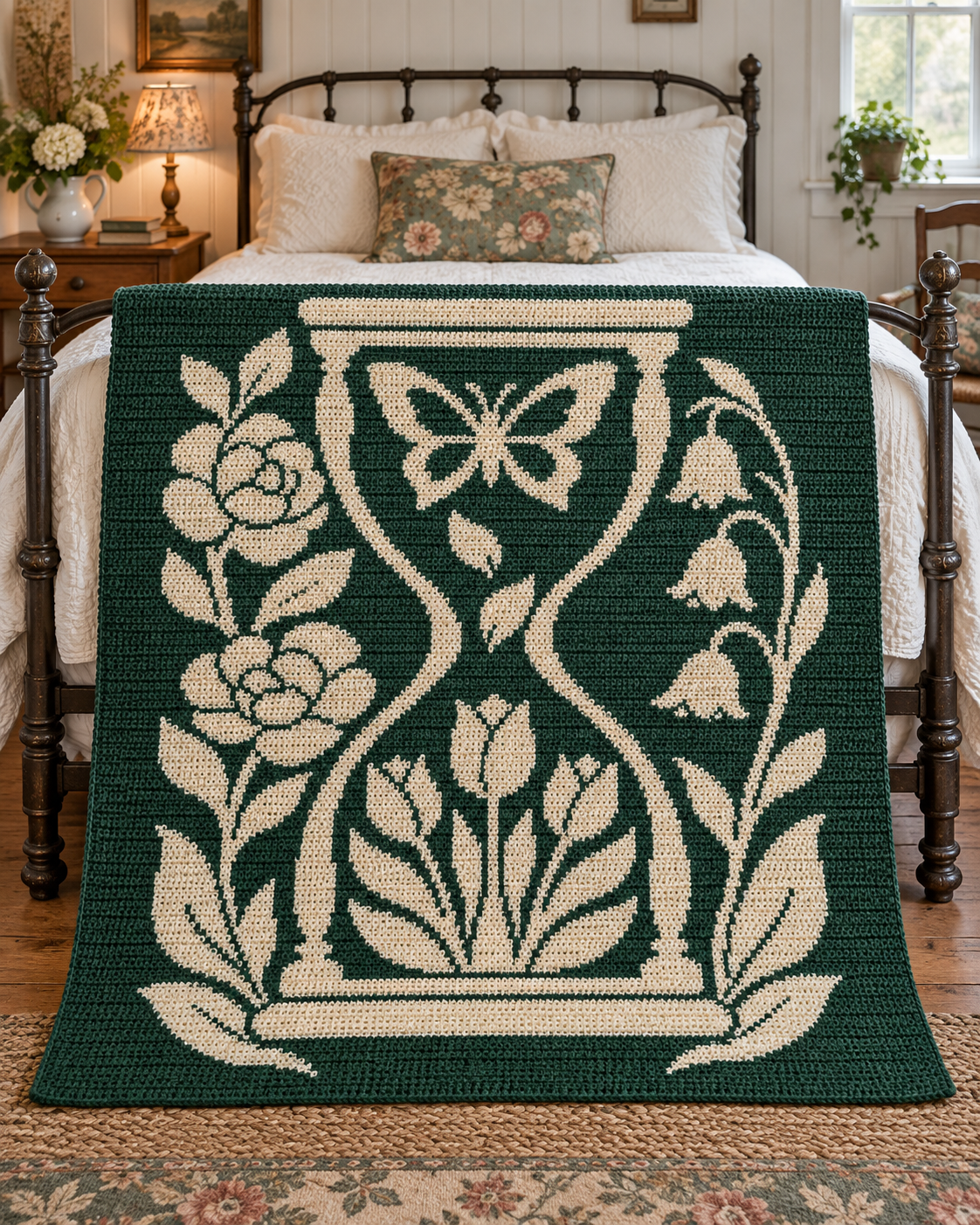 Butterfly Garden Hourglass C2C Crochet Mosaic Pattern-Digital Download