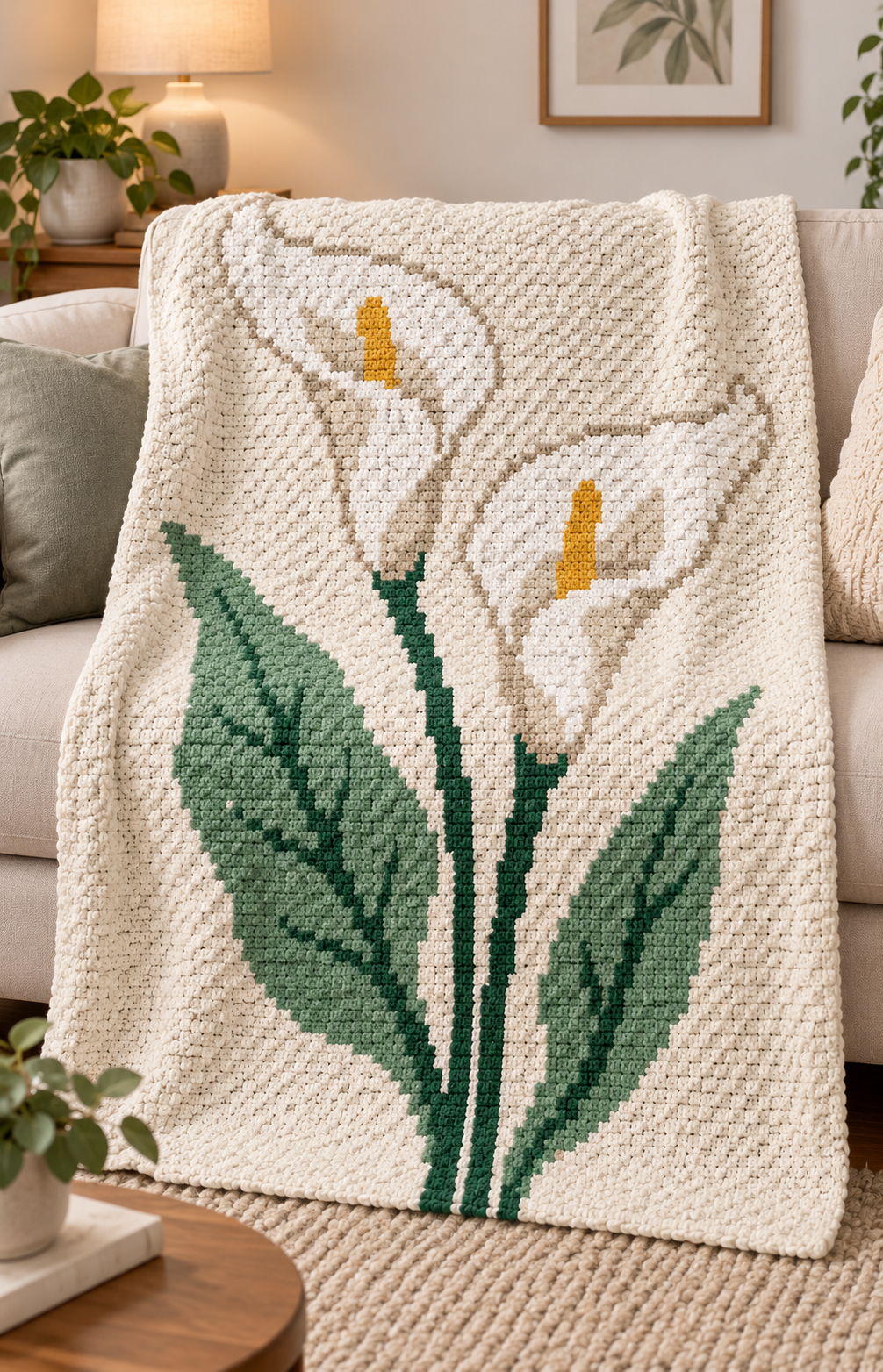 White Calla Lilies C2C Crochet Blanket Pattern PDF-Digital Download