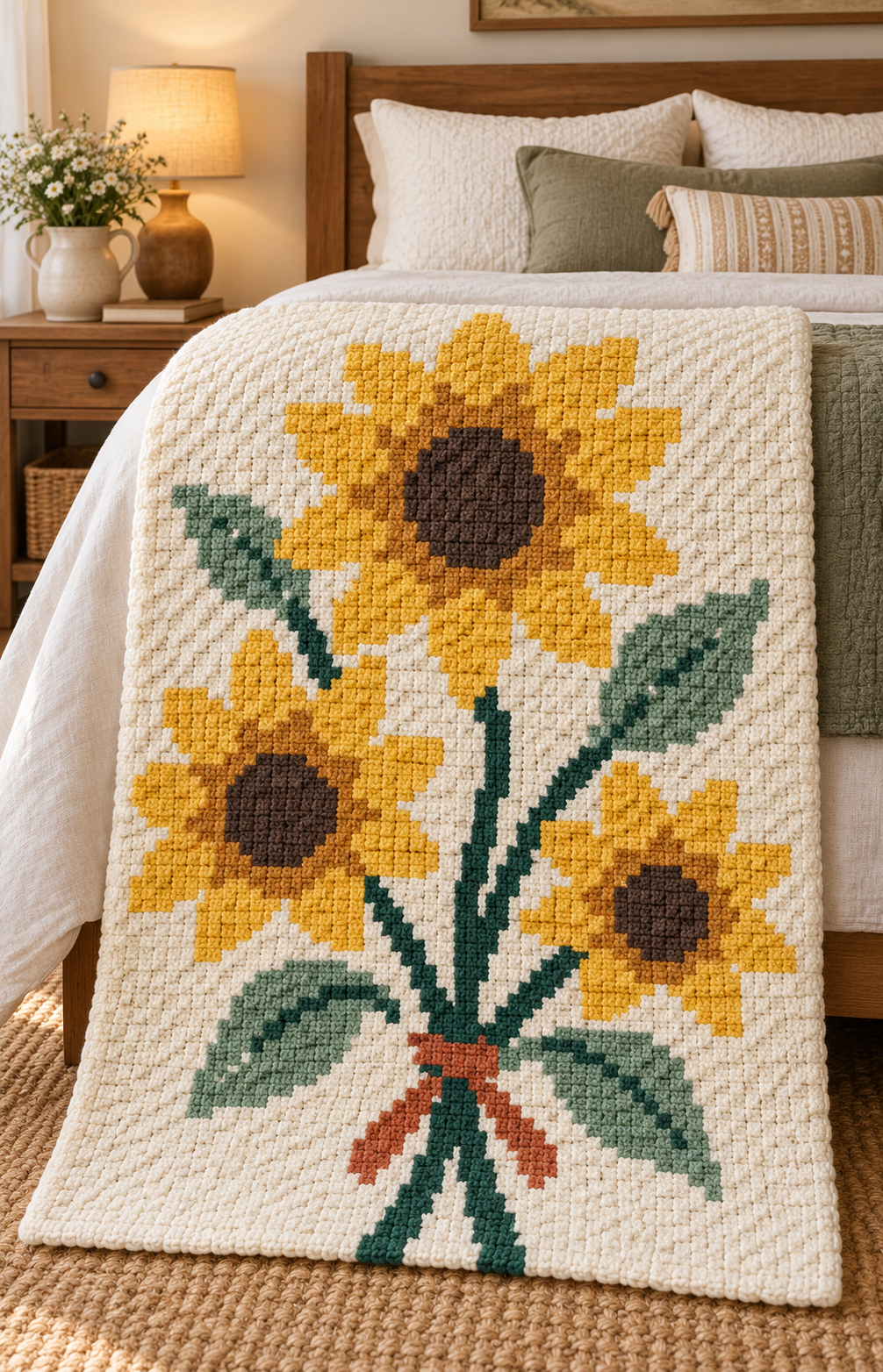 Sunflower C2C Crochet Blanket Pattern-Digital Download