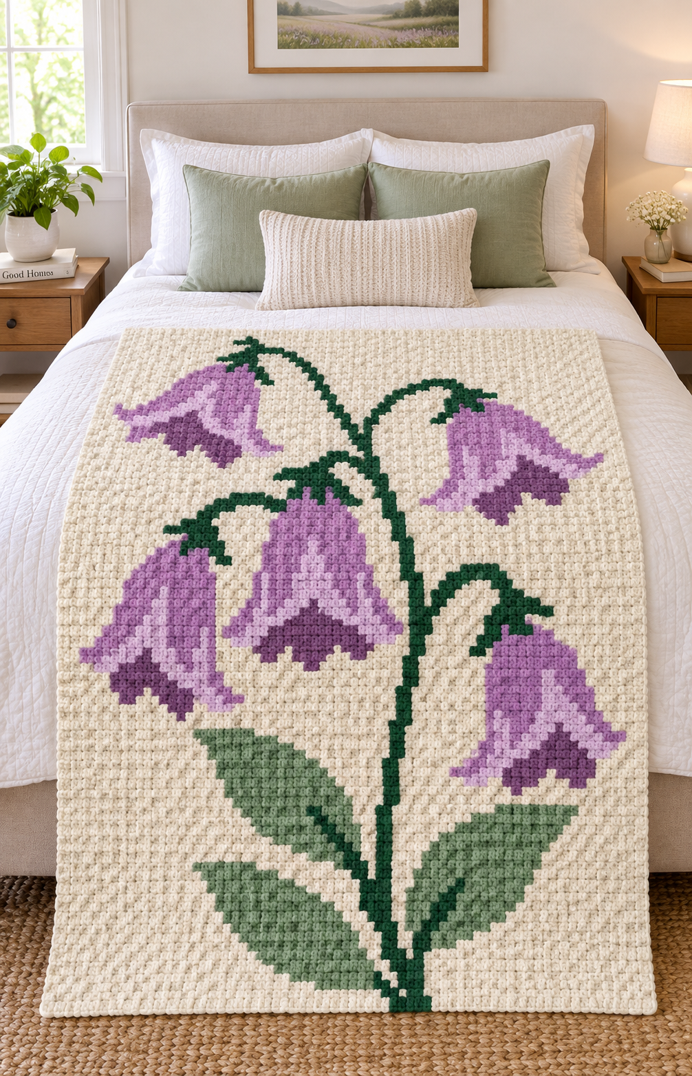 Purple Bellflowers C2C Crochet Blanket Pattern PDF-Digital Download