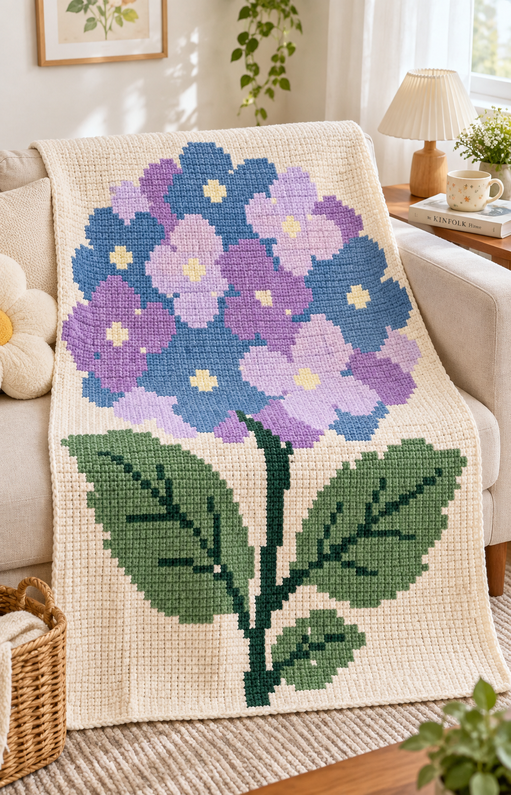 Blue Purple Hydrangea C2C Blanket Pattern PDF-Digital Download