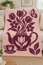 Tulip Teapot Butterfly C2C Crochet Mosaic Pattern-Digital Download