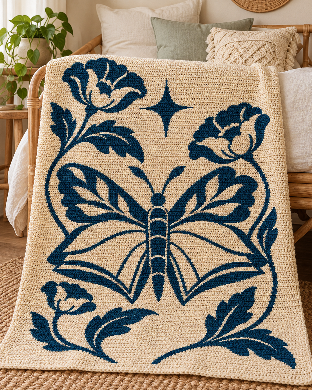 Butterfly Floral Star C2C Crochet Mosaic Pattern-Digital Download