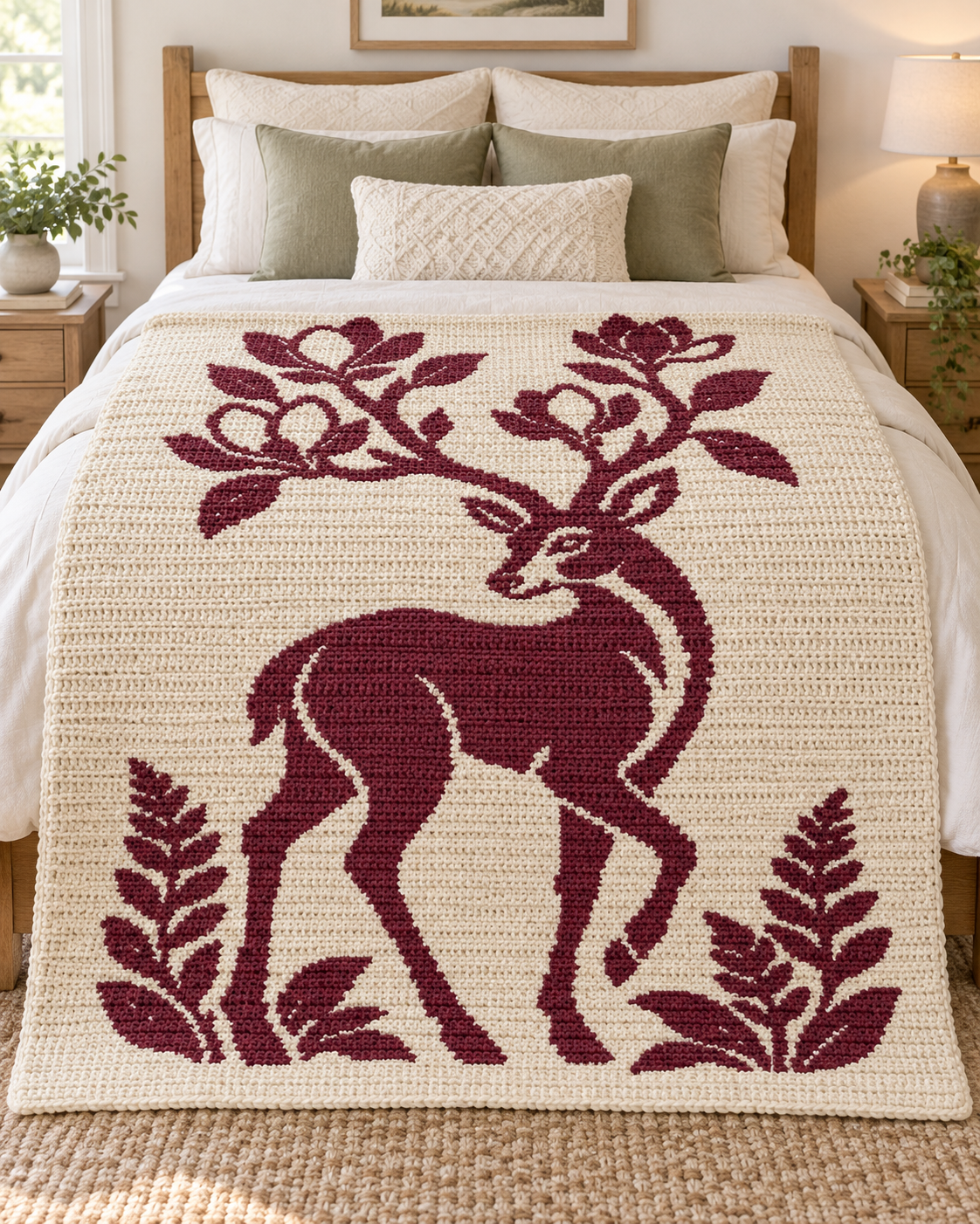 Flowering Antler Deer C2C Crochet Mosaic Pattern-Digital Download