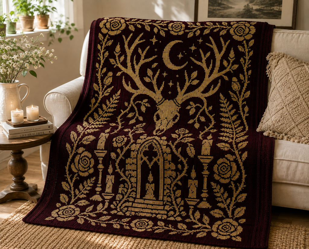 Antler Forest Shrine C2C Crochet Mosaic Pattern-Digital Download