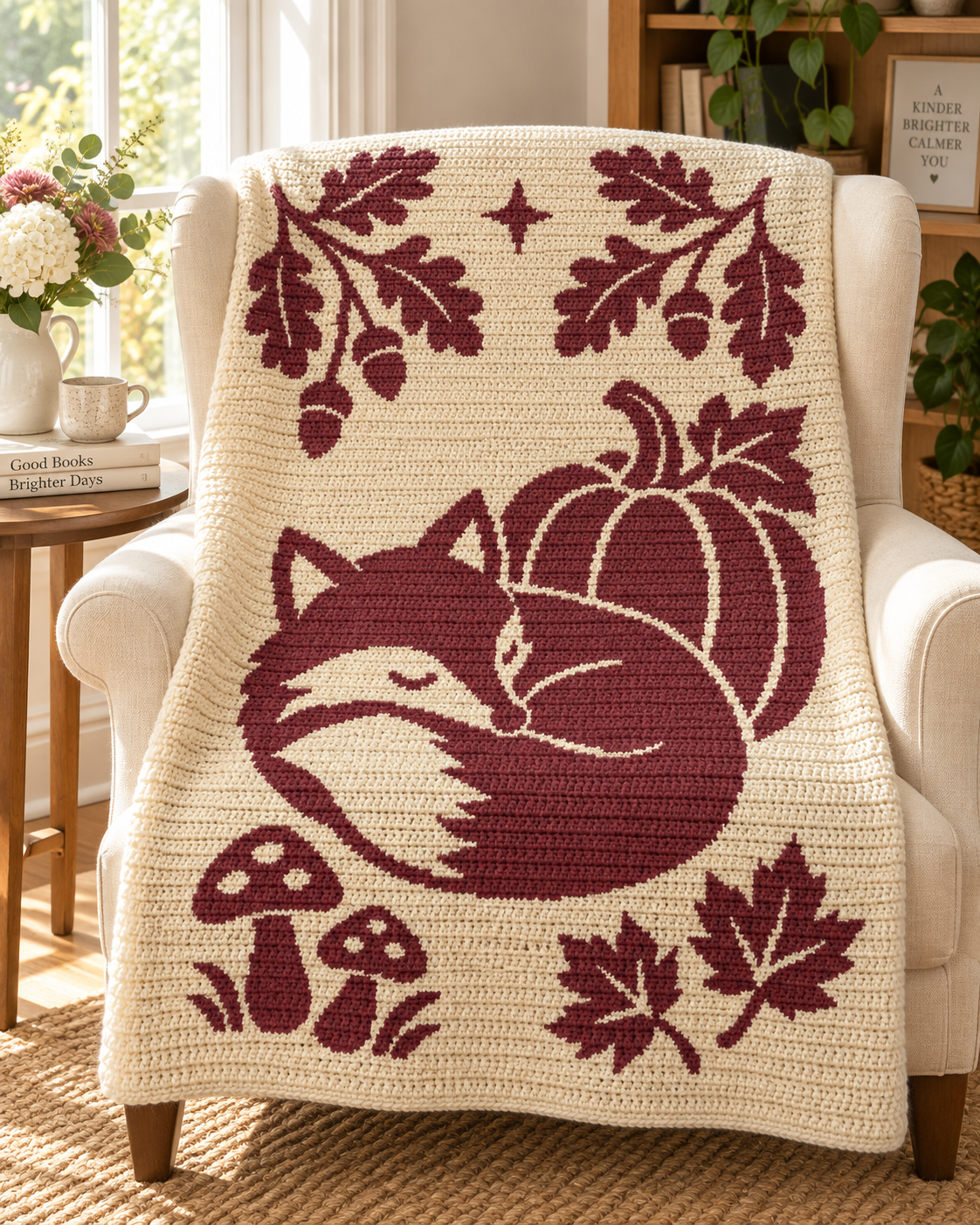 Sleeping Fox Autumn C2C Crochet Mosaic Pattern-Digital Download