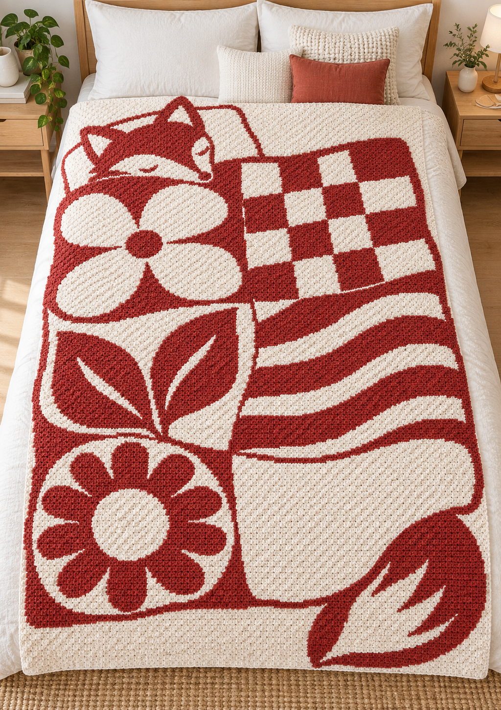 Sleepy Fox Patchwork C2C Crochet Mosaic Pattern-Digital Download