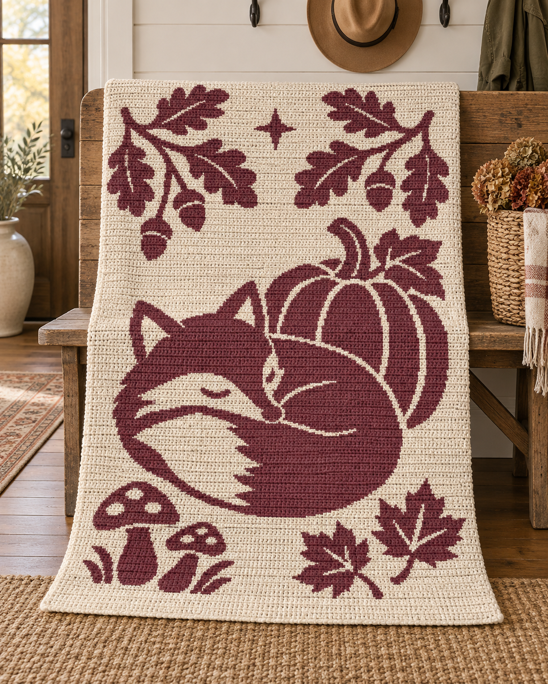 Sleeping Fox Autumn C2C Crochet Mosaic Pattern-Digital Download