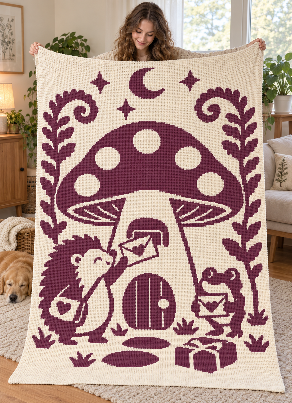 Hedgehog Frog Mushroom Mail C2C Crochet Mosaic Pattern-Digital Download