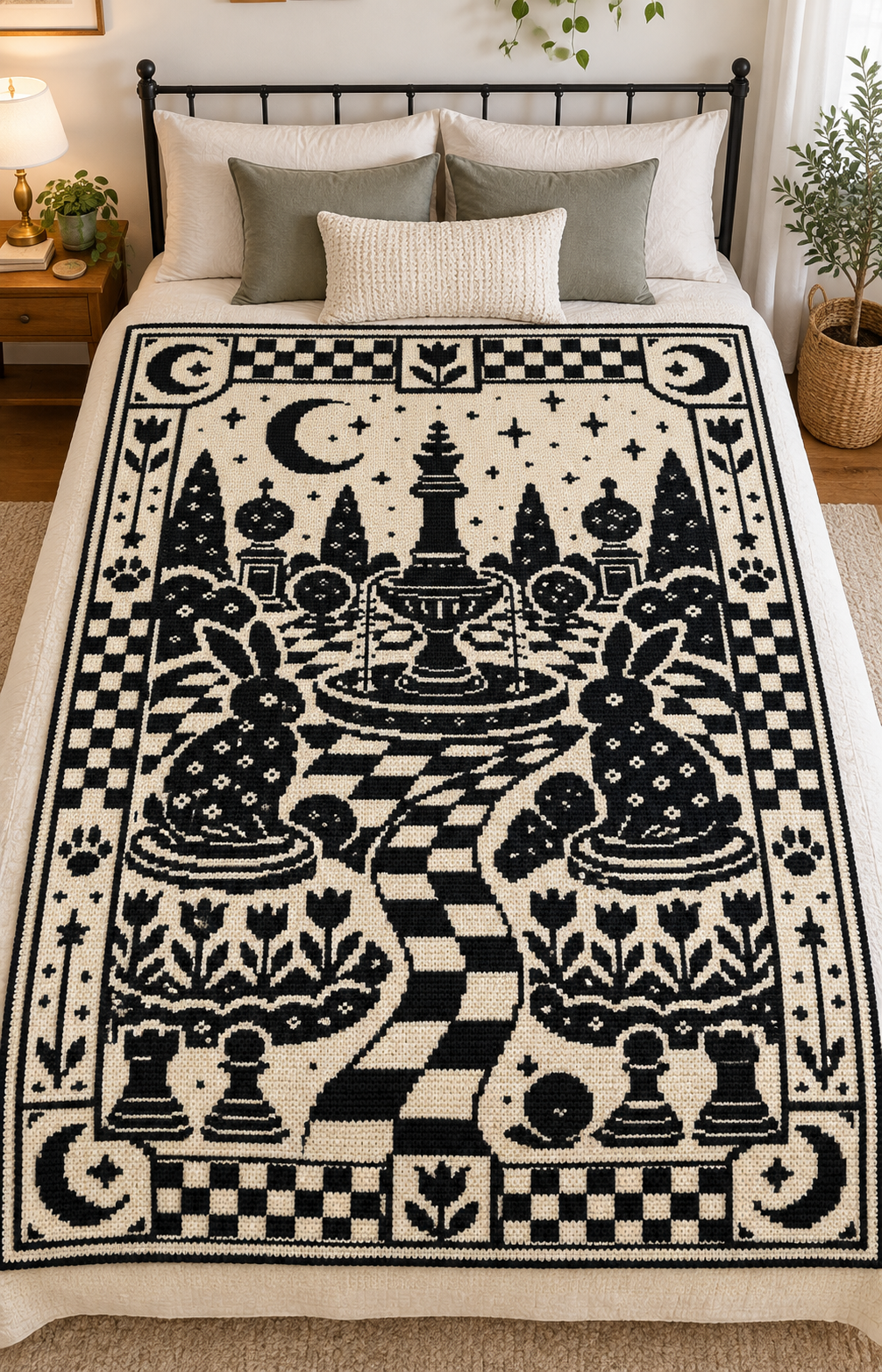 Moon Chess Rabbit Garden C2C Crochet Mosaic Pattern-Digital Download