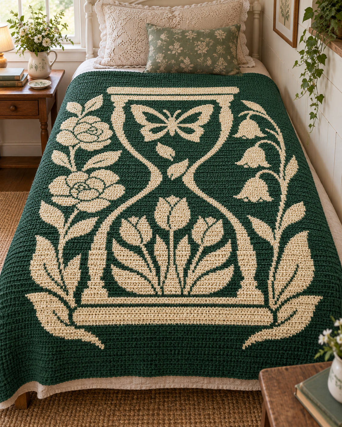 Butterfly Garden Hourglass C2C Crochet Mosaic Pattern-Digital Download