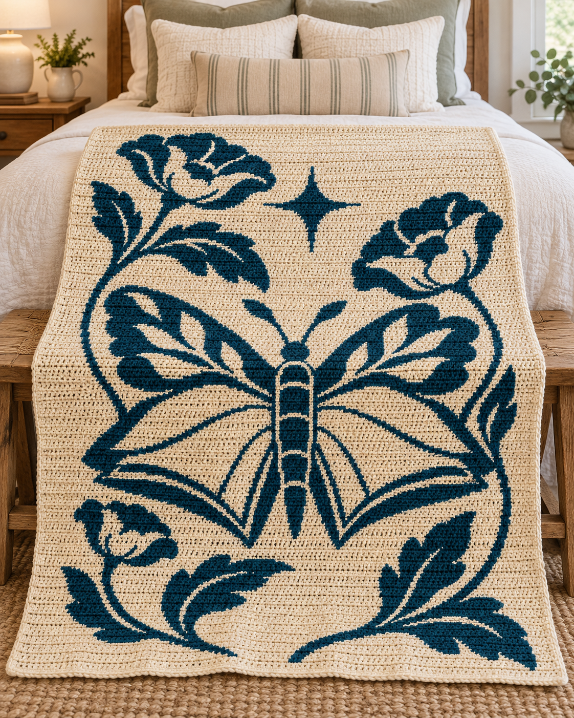 Butterfly Floral Star C2C Crochet Mosaic Pattern-Digital Download