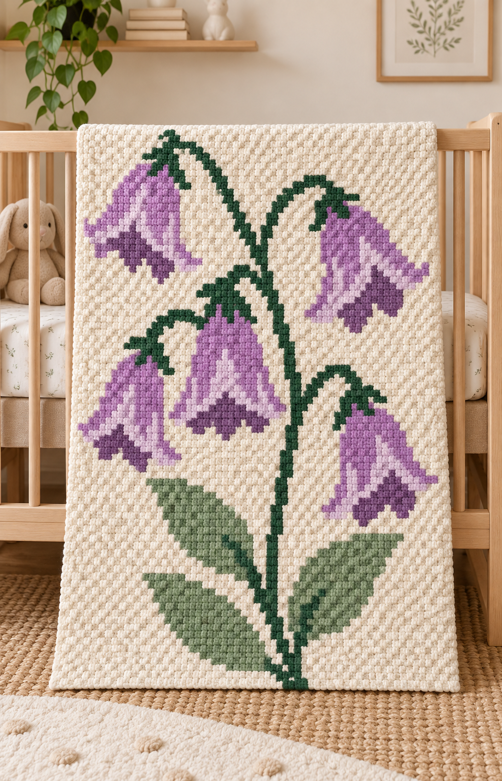 Purple Bellflowers C2C Crochet Blanket Pattern PDF-Digital Download