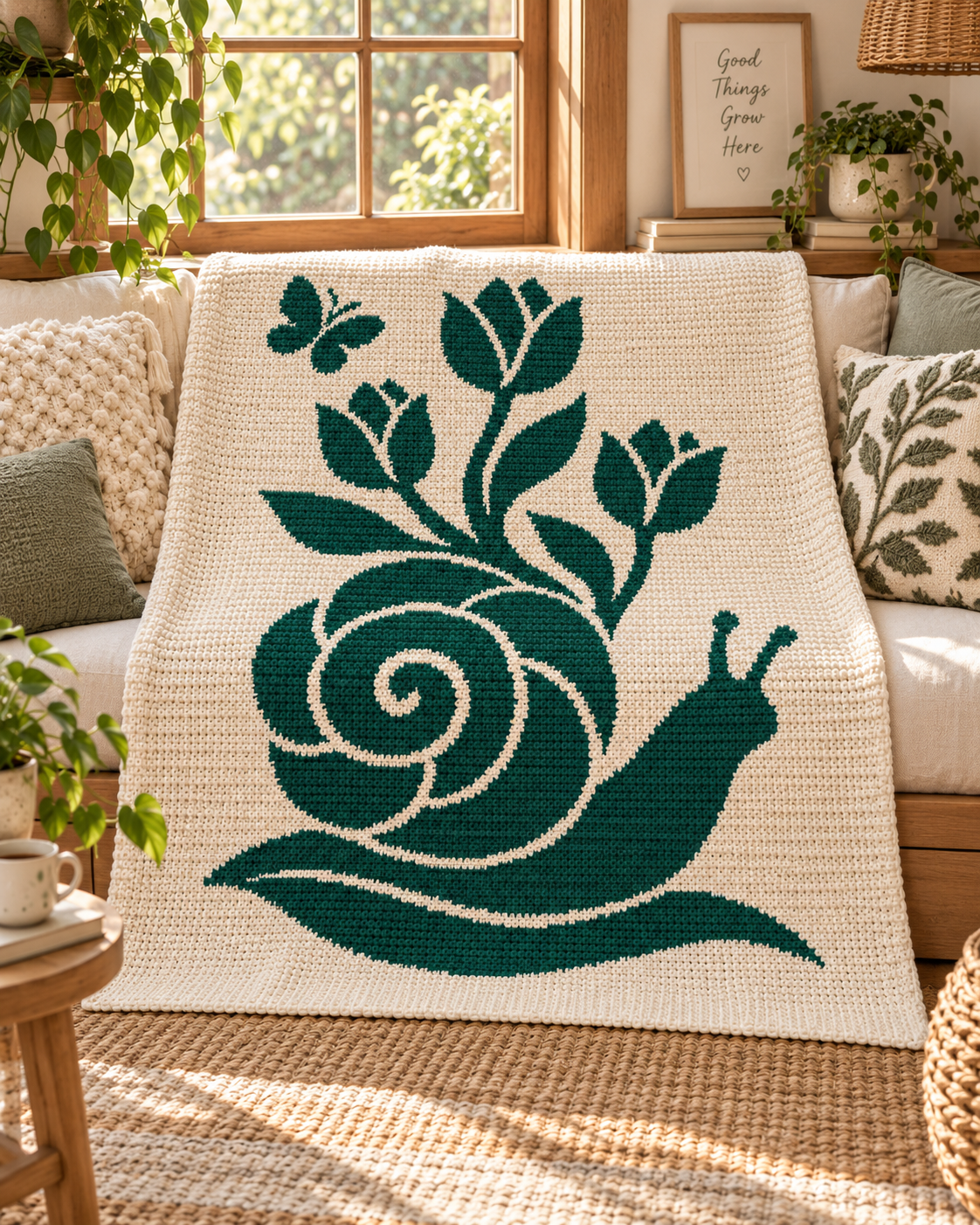 Snail Tulip Butterfly C2C Crochet Mosaic Pattern-Digital Download