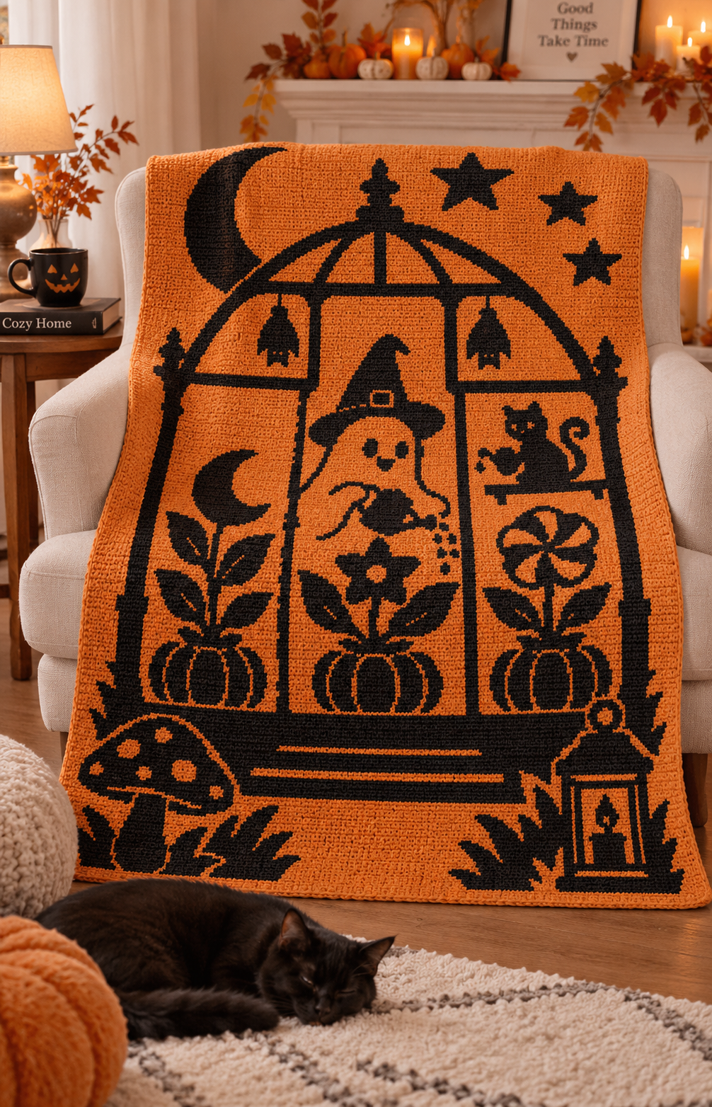 Ghost Witch Greenhouse C2C Crochet Mosaic Pattern-Digital Download