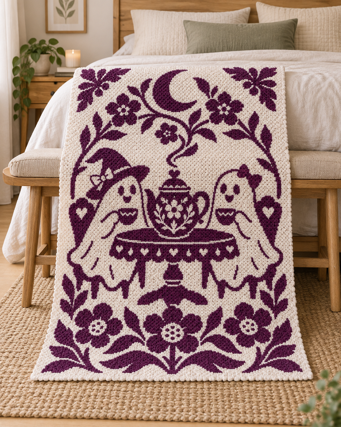 Ghost Tea Party C2C Crochet Mosaic Pattern-Digital Download