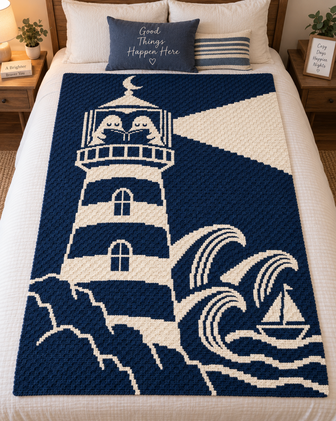Ghost Lighthouse Reading C2C Crochet Mosaic Pattern-Digital Download