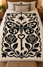 Moth Rose Heart Key C2C Crochet Mosaic Pattern-Digital Download
